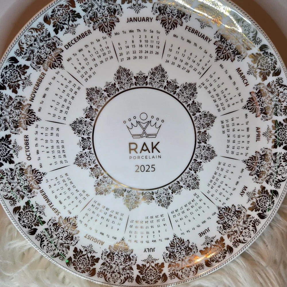 RAK Porcelain Cream 24k Gold Calendar Plate Bone China